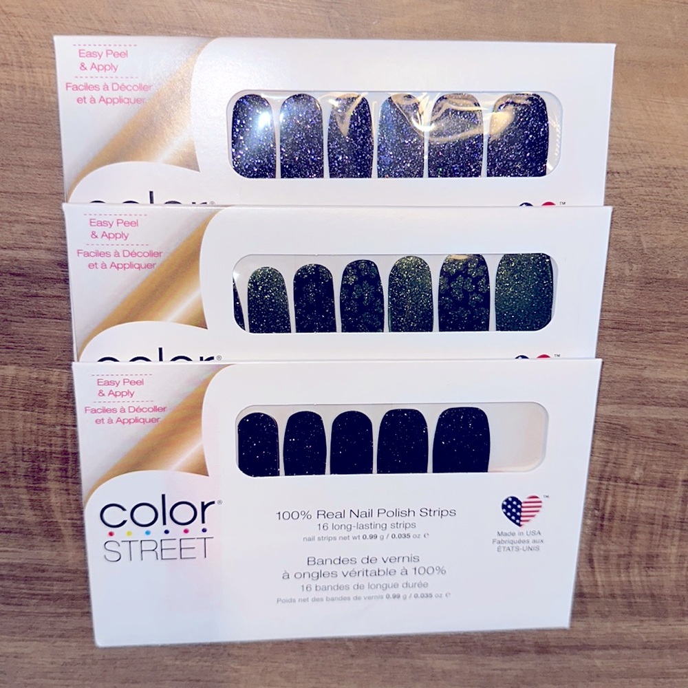 Color street 3 glitters set nail strips polish new gleam, shamrockin, Vegas LTD